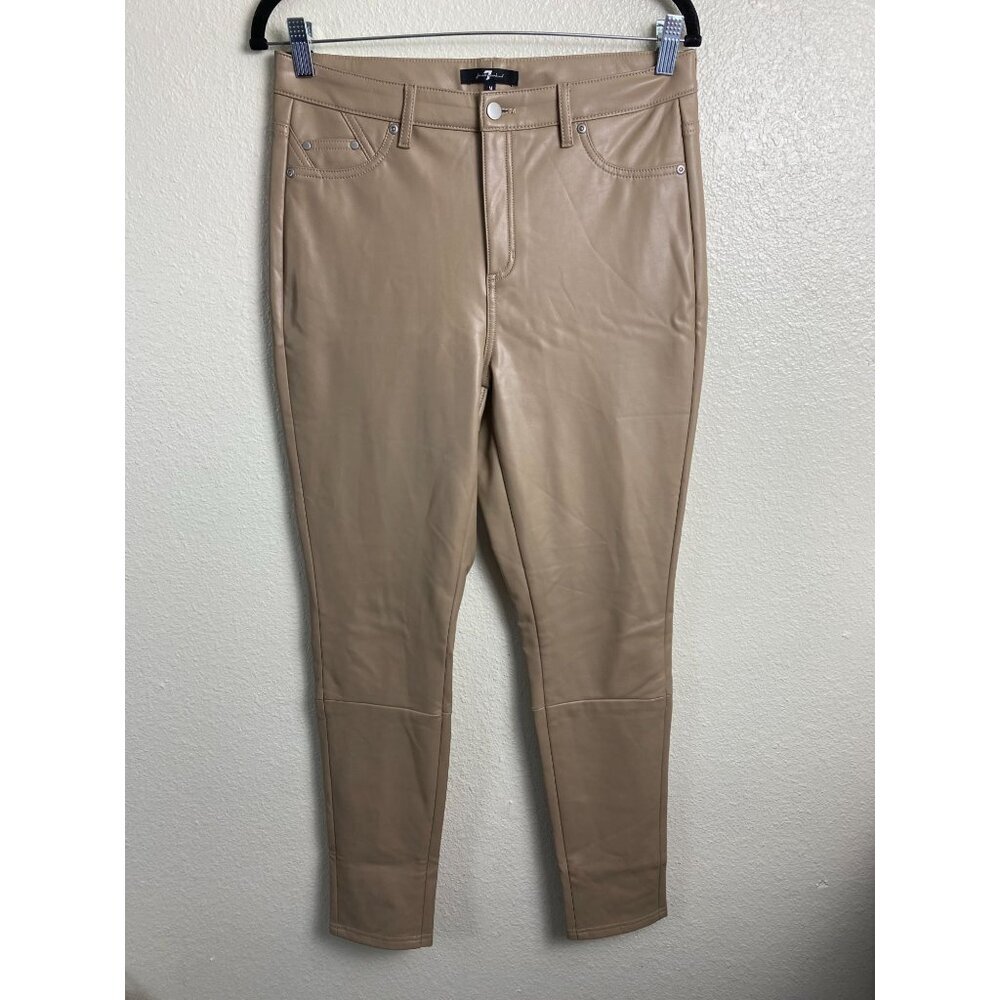 7 For All Mankind Brown Faux Leather Mid Rise Skinny Pants size Medium Moto Fall